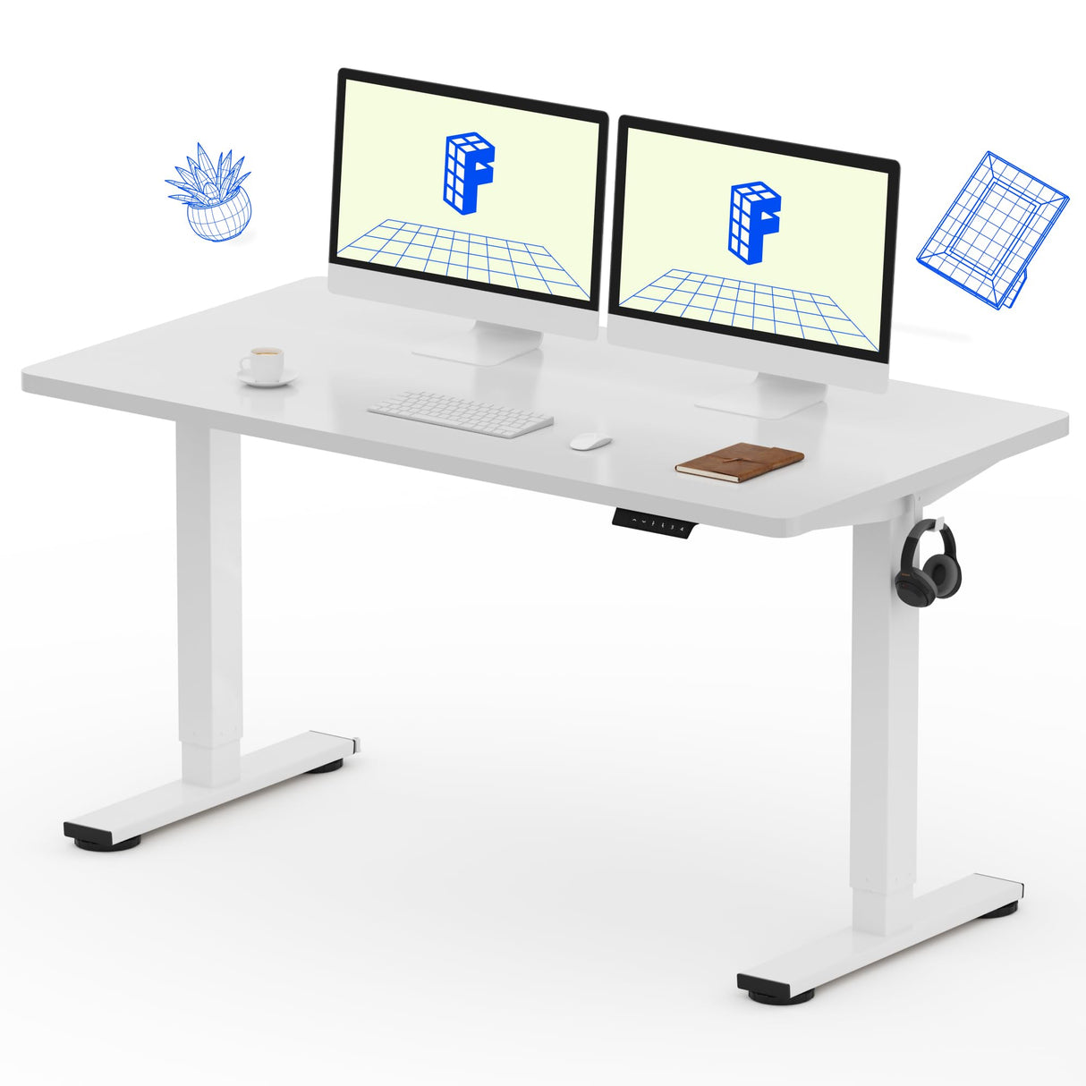 FLEXISPOT EN1 Whole Piece Standing Desk 55 x 28 Inches Stand Up Desk Workstation Home Office Computer Height Adjustable Desk (White Frame + White Top, 2 Packages) FLEXISPOT