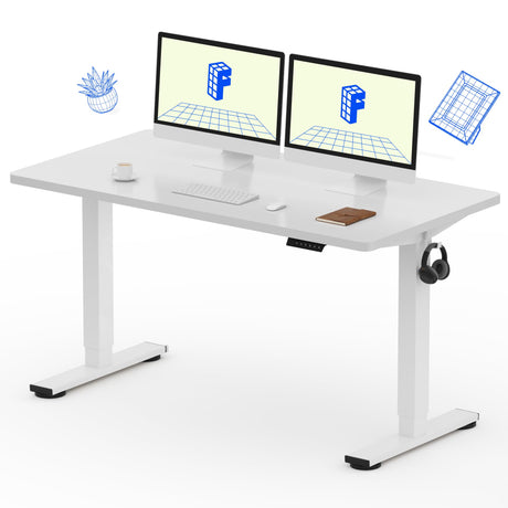 FLEXISPOT EN1 Whole Piece Standing Desk 55 x 28 Inches Stand Up Desk Workstation Home Office Computer Height Adjustable Desk (White Frame + White Top, 2 Packages) FLEXISPOT