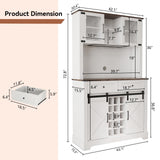 ARTPOWER Wine Bar Cabinet with Sliding Barn Door, 72" Hutch Cabinet with Wine&Glasses Rack, Tall Farmhouse Kitchen Pantry Buffet with Drawers for Dining Room, White ARTPOWER