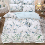 URBONUR Full Size Duvet Cover Sets Light Blue Garden Floral Bedding Comforter Cover, Ultra-Soft & Breathable Duvet Sets for All Season, Button Closure & Corner Ties URBONUR