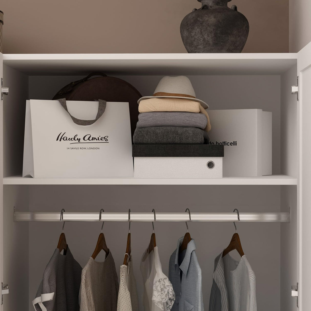 TAMUNE Large Wardrobe Armoire Closet with 4 Doors, White Wardrobe with Hanging Rods and Drawers, Shelf, Bedroom Armoire, Modern Clothes Wardrobes with Gold Handles, 19.7”D x 63”W x 70.9”H TAMUNE