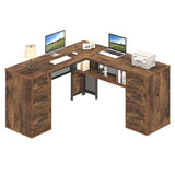 HSH L Shaped Computer Desk with File Drawers, Large Metal Wood L Shape Table with Storage Cabinet Shelves, Reversible Corner Home Office Executive Writing Study Workstation Desk, Rustic Brown, 59 Inch HSH