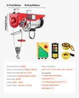 VEVOR Electric Hoist, 1760 lbs 120V Electric Winch with 328 ft Wireless Remote Control, 40 ft Single Cable Lifting Height, Single/Double Slings, Emergency Stop, Lift Hoist for Garage Warehouse Factory VEVOR