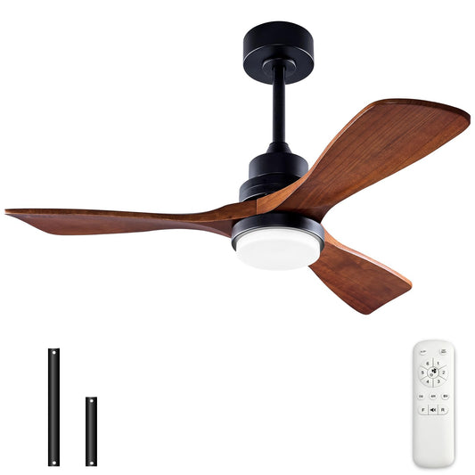 BOJUE 42 Inch Black Ceiling Fans with Lights and Remote,3 Color LED Light,Quite Reversible DC Motor,Memory Function,Modern Solid Wood Indoor Outdoor Ceiling Fan with light for Farmhouse Bedroom Patio