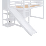Bellemave Twin Loft Bed with Slide and Ladder, House Loft Bed for Kids, Wood Loft Bed, for Boys Girls, White with Storage Shelves and Light Bellemave