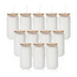 PYD Life 12 Pack Sublimation Glass Cans Blanks Frosted 18 OZ with Bamboo Lid and Clear Glass Straw Beer Cans Wide Mouth Jar Tumbler Cups Mugs for Iced Coffee,Juice,Soda,Drinks,Beer PYD Life