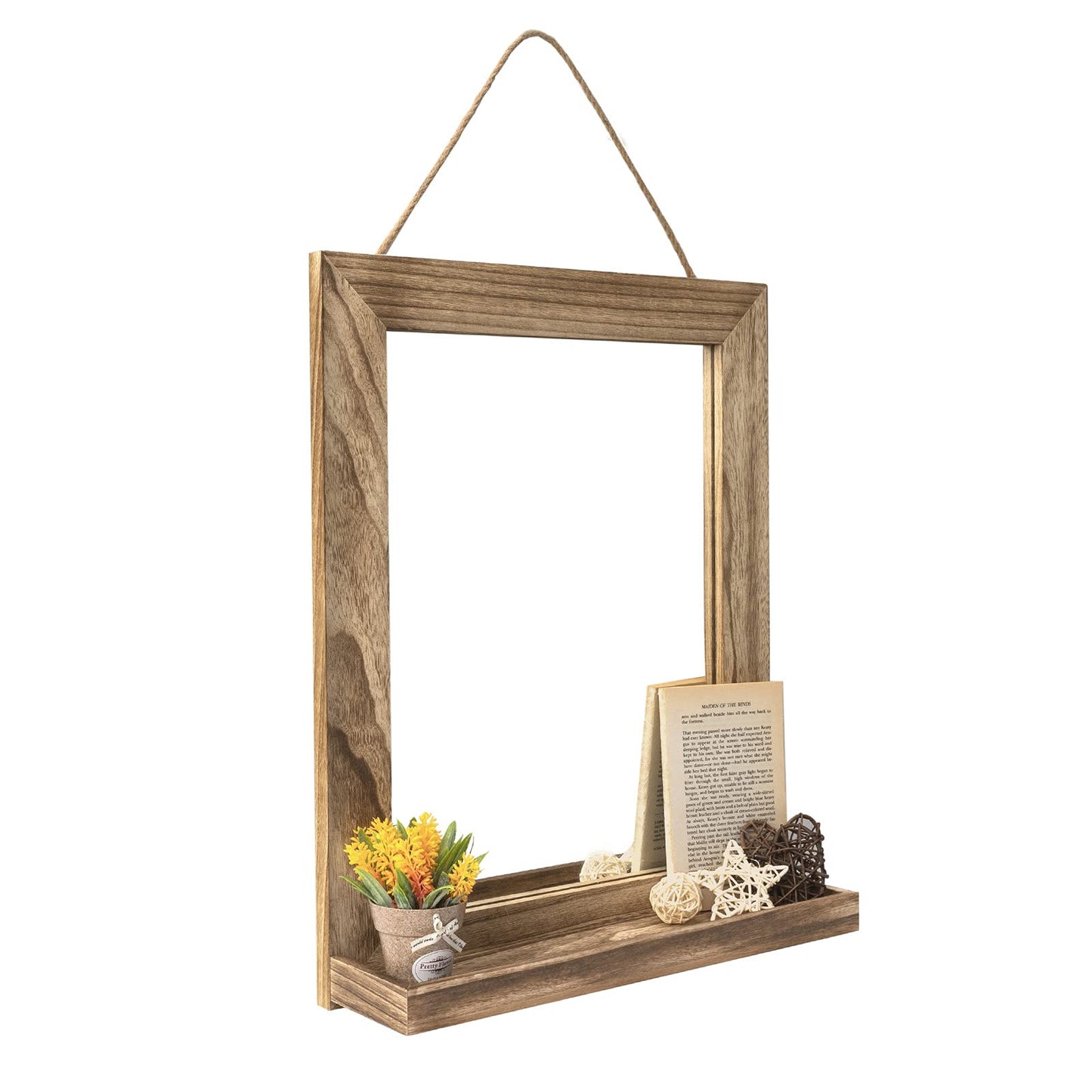 Emfogo Wall Mirror with Shelf, 20 x 16 inch Farmhouse Decor Wall Mirror Hanging for Bathroom, Vanity, Bedroom, Entryway, Living Room (Rustic Brown) - WoodArtSupply