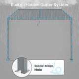 PATISOL Louvered Pergola Against The Wall Outdoor Patio 13'x10' Full Aluminum Pergola Wall Mounted Attached Adjustable Roof Hardtop Rainproof Gazebo for Deck Garden Yard Beach (Grey) Patisol