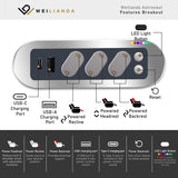 Weilianda Home Theater Seating, Top Grain Leather Zero Gravity Movie Seats Recliner Sofa, Reclining Gaming Couch with Power Lumbar 7 Colors Ambient Lighting USB C Charge Row of 4 Black Weilianda