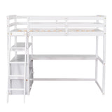 Merax Twin Loft Bed, Twin Size Loft Bed with Desk, Wood Loft Bed Frame with Shelves and 2 Built-in Drawers, No Box Spring Need, White Visit the Merax Store