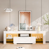 VINGLI LED TV Stand, 51'' High Glossy Modern Entertainment Center with LED Lights and Storage for 40/43/50/55 Inch TV (White, 51'' x 14'' x 18'') VINGLI