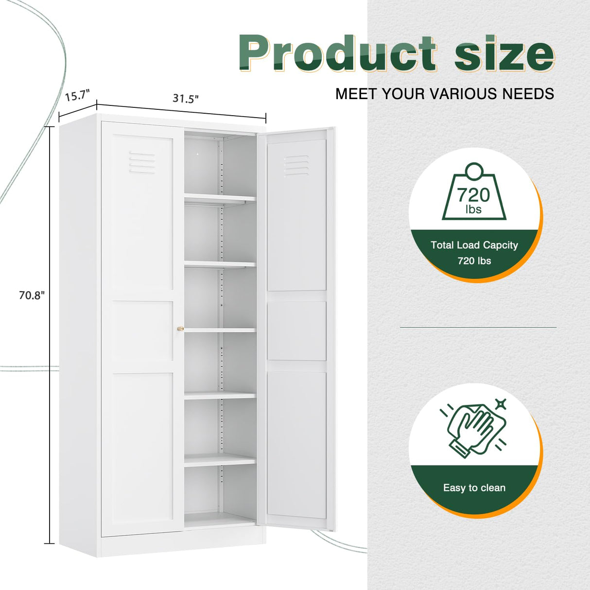 Letaya White Storage Cabinet with Adjustable Shelves-Metal Home Kitchen Pantry Cabinets with Doors,Organization Locker for Cupboard/Bedroom/Dining/Living/Bathroom/Office/Garage Room Letaya
