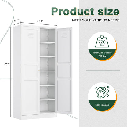 Letaya White Storage Cabinet with Adjustable Shelves-Metal Home Kitchen Pantry Cabinets with Doors,Organization Locker for Cupboard/Bedroom/Dining/Living/Bathroom/Office/Garage Room