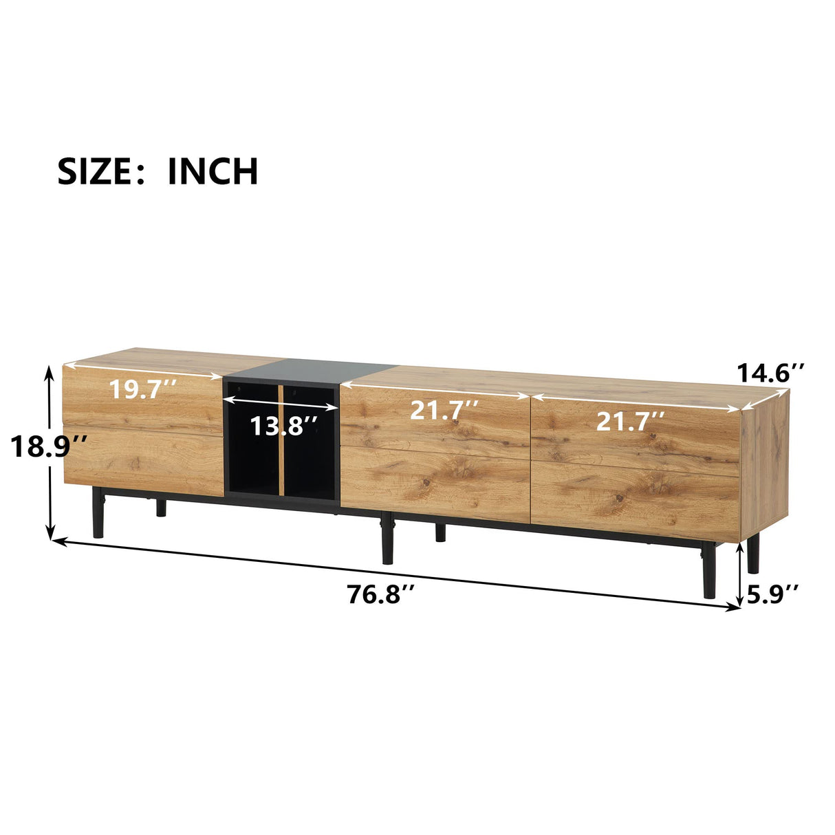 LUMISOL Modern TV Console Table for 80" TV, TV Stand with 3 Cabinets and Open Shelves, Wood Entertainment Center TV Media Table with Ample Storage for Living Room, Bedroom, Natural Wood LUMISOL