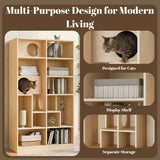 Muelartique Modern 2-in-1 Cat Tree Bookshelf with Litter Box Enclosure, 63.5" Tall Multi-Level Cat Climbing Shelves with Storage, Cat Furniture for Indoor Cats, Natural Muelartique