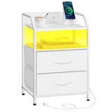 HOOBRO Nightstand with Charging Station, Bedside Table with Adjustable Fabric Drawer, Night Stand with LED Light Strip, End Table with Non-Woven Drawers, for Bedroom, White WT012UDBZ01 HOOBRO