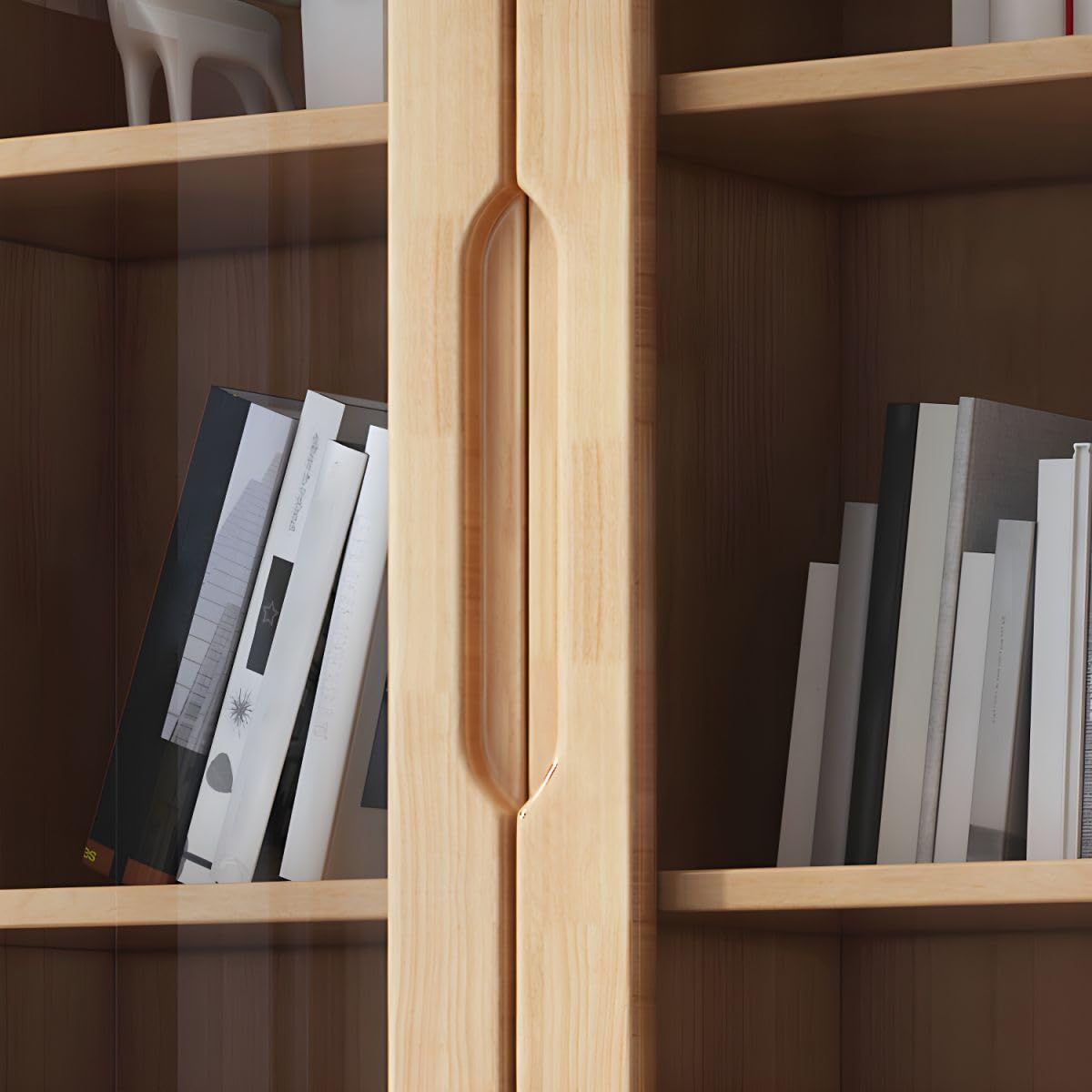 KWOKING Contemporary Rubber Wood Bookshelf with Glass Doors - Versatile Storage for Home and Office KWOKING