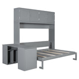 BEDGJH Queen Size Murphy Bed with Desk and Storage, Modern Wall Bed Cabinet in Gray with 600 lbs Weight Capacity BEDGJH