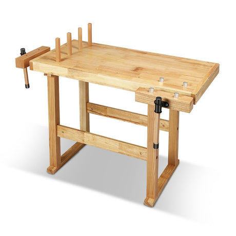Auto Dynasty Workbench Rubber Wooden Work Bench with Open Space and Adjustable Rotating Handles Hardwood Workbench for Garage, Workshop, Home and Office, 44'' x 24.4'' x 29.5'' Auto Dynasty