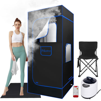 Portable Steam Sauna Box, Personal Home Spa Room, Sauna Sweat Tent for Boost Health and Recovery, with 3L & 1500W Steamer, Large Chair, 9 Level Remote Control, Non-Slip Mat