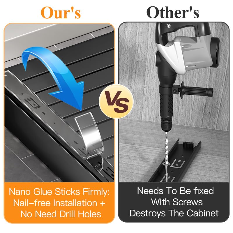 Pull Out Cabinet Organizer Fixed With Adhesive Nano Film,Heavy Duty Storage and Organization Slide Out Pantry Shelves Sliding Drawer Pantry Shelf for Kitchen,Living Room11.8"W x16.9"D x 3.1"H(1PC) Kitstorack