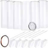 YOUKE OLA Sublimation Skinny Tumbler Straight Blank White 20oz - Sublimation Tumblers for Heat Transfer, Stainless Steel Coffee Cup with Shrink Wrap Sleeve & Heat Tape | Vinyl DIY Gifts, 6 Pack YOUKE OLA