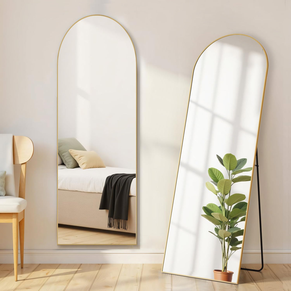 Arched Mirror Full Length, Upgraded 16"x59" Body Wall Mirrors with Shatter-Proof Glass, Floor Standing, Hanging or Leaning, Tall Arch Mirror with Stand Aluminum Alloy Frame for Bedroom Cloakroom Aidoly