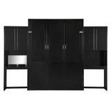 Merax Queen Size Murphy Bed with Desk, Storage Cabinets, Vanity and Mirror for Bedroom, Living Room, Apartment Merax