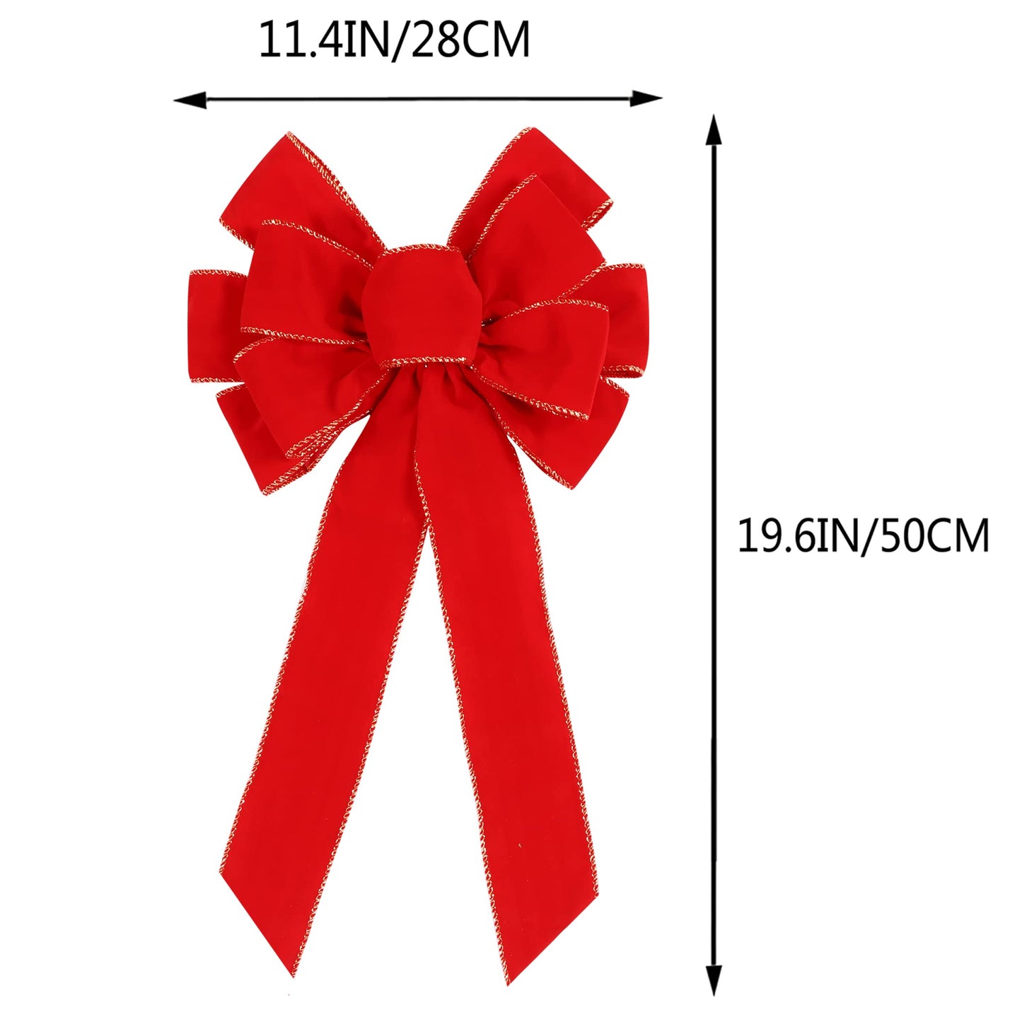 2 Pack Red Christmas Bows Outdoor Decorations,12”x20” Large Christmas Tree Topper Bow, Velvet Wreath Bow with Glitter Gold Edge for Xmas Home Front Door Decor