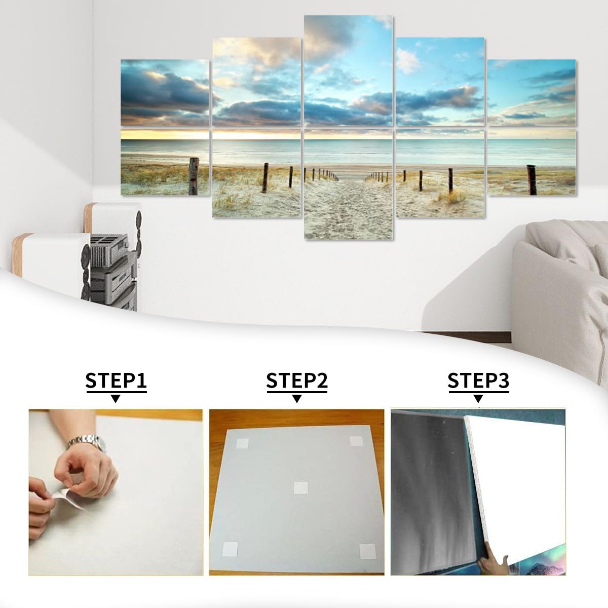 PZWKJOILPQ 10 Pack Art Acoustic Panels sand way to sea beach Decorative Sound Absorbing Wall Panel Self-Adhesive Noise Canceling Soundproof Padding for Home Office Studio 80"" x 40"" PZWKJOILPQ