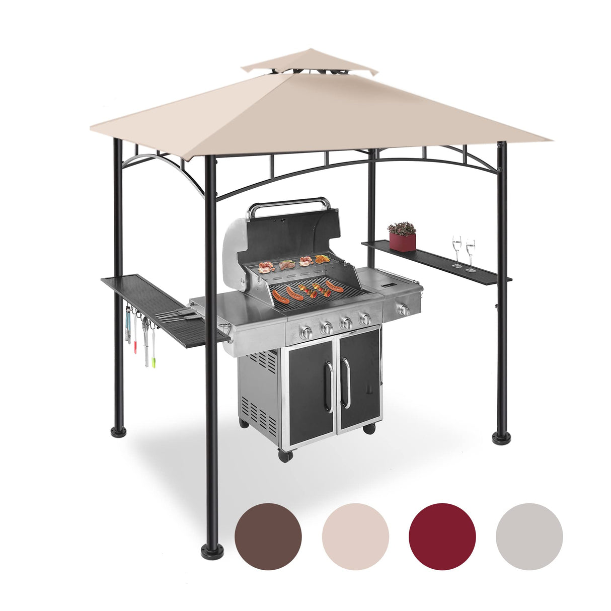 FAB BASED 5x8 Grill Gazebo Canopy for Patio, Outdoor BBQ Gazebo with Shelves, Barbeque Grill Canopy (Cream) FAB BASED