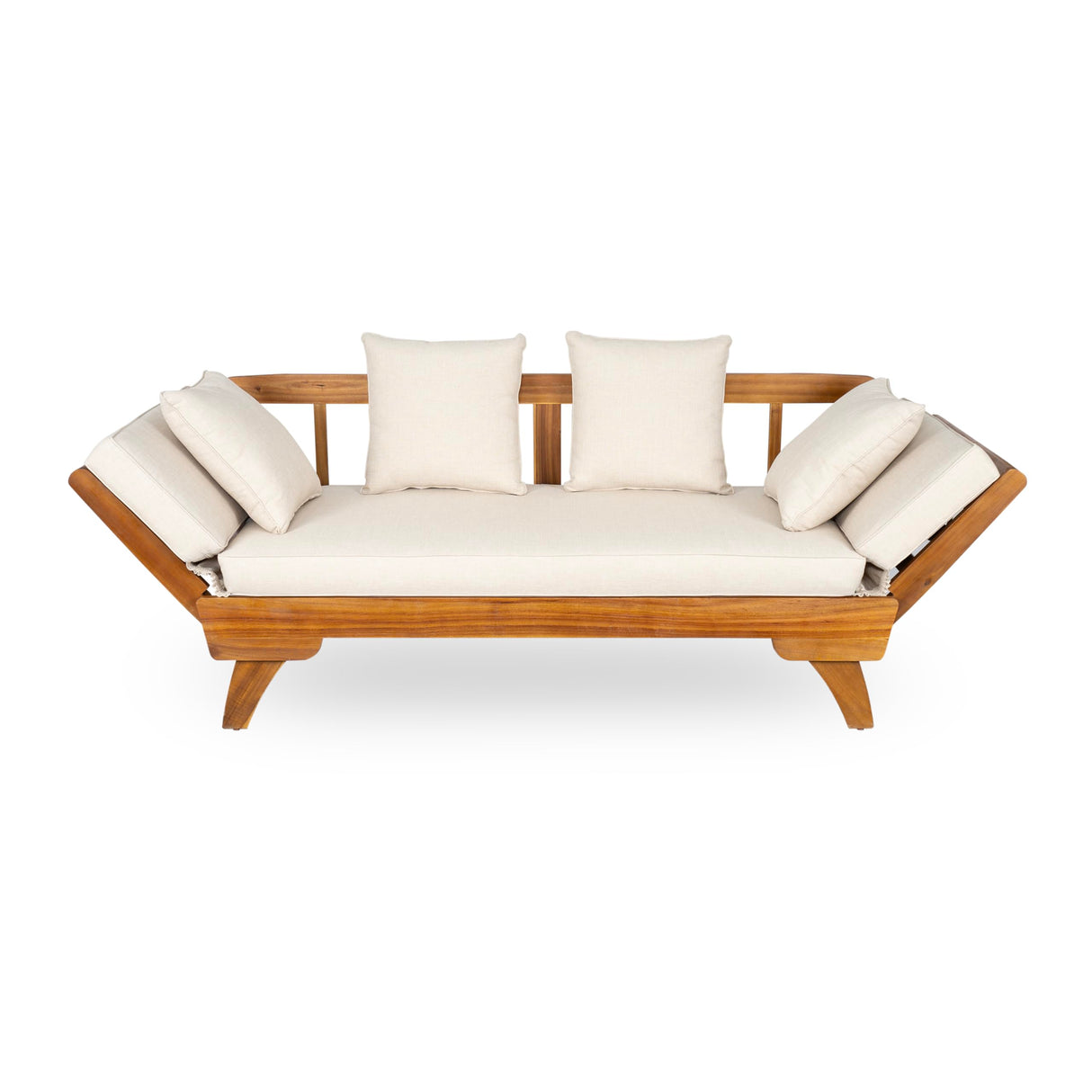 Christopher Knight Home Gary Patio Convertible Couch, Wooden Outdoor Daybed, 3-Seater Acacia Wood Patio Furniture Lounge Sofa for Backyard/Poolside/Garden, Back Pillow+Removable Cushion, Teak+ Beige Christopher Knight Home