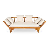 Christopher Knight Home Gary Patio Convertible Couch, Wooden Outdoor Daybed, 3-Seater Acacia Wood Patio Furniture Lounge Sofa for Backyard/Poolside/Garden, Back Pillow+Removable Cushion, Teak+ Beige Christopher Knight Home