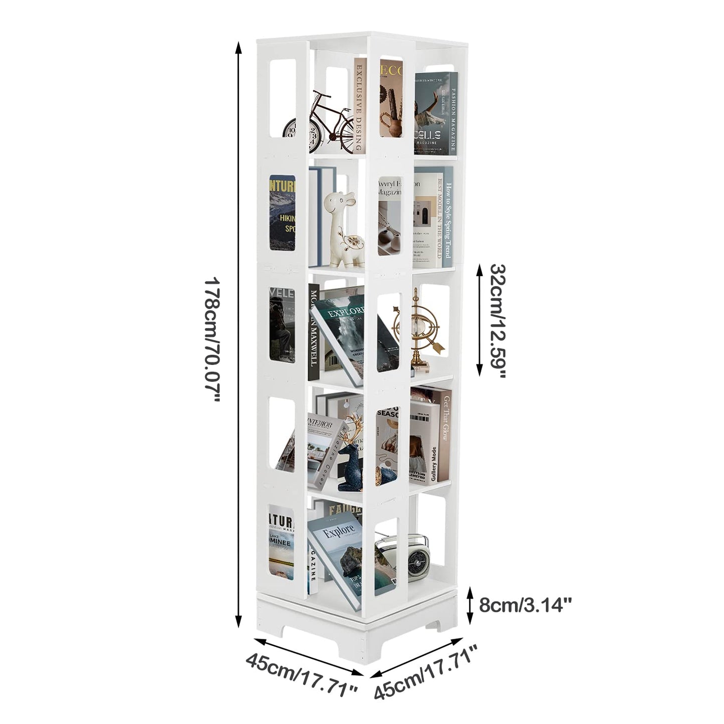 Foriy 5-Tier 360° Rotating White Bookshelf for Kids and Adults - Space-Saving Floor Standing Storage Solution - WoodArtSupply