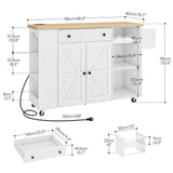 HOOBRO Kitchen Island with Power Outlet, Rolling Kitchen Island on Wheels, White Kitchen Cart with Door Cabinet, Island Table with Storage, Wine Rack and Spice Rack, White and Natural WN16UZD01 HOOBRO