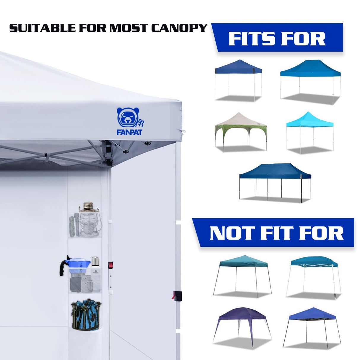 FANPAT Instant Canopy Tent SideWalls with 6 Pockets for 10x10 FT Pop Up Canopy, 210D Polyester Waterproof(3PCS Sidewall Only, Canopy Tent NOT Included) FANPAT