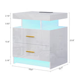 HNEBC Auto LED Nightstand with Wireless Charging Station & USB Ports,High Gloss Bedside Tables with 2 Drawers,Floating Nightstand with 3 Color & Adjustable Brightness Embedded LED Light Strip HNEBC
