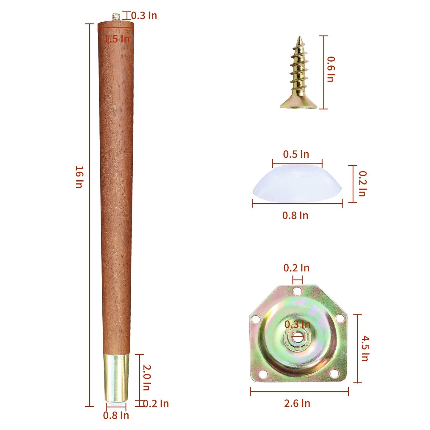 16 inch Table Legs, Wood Furniture Legs Set of 4, Replacement Mid Century Style Coffee Table End Table Chair Legs Desk Legs with Mounting Screws, Walnut