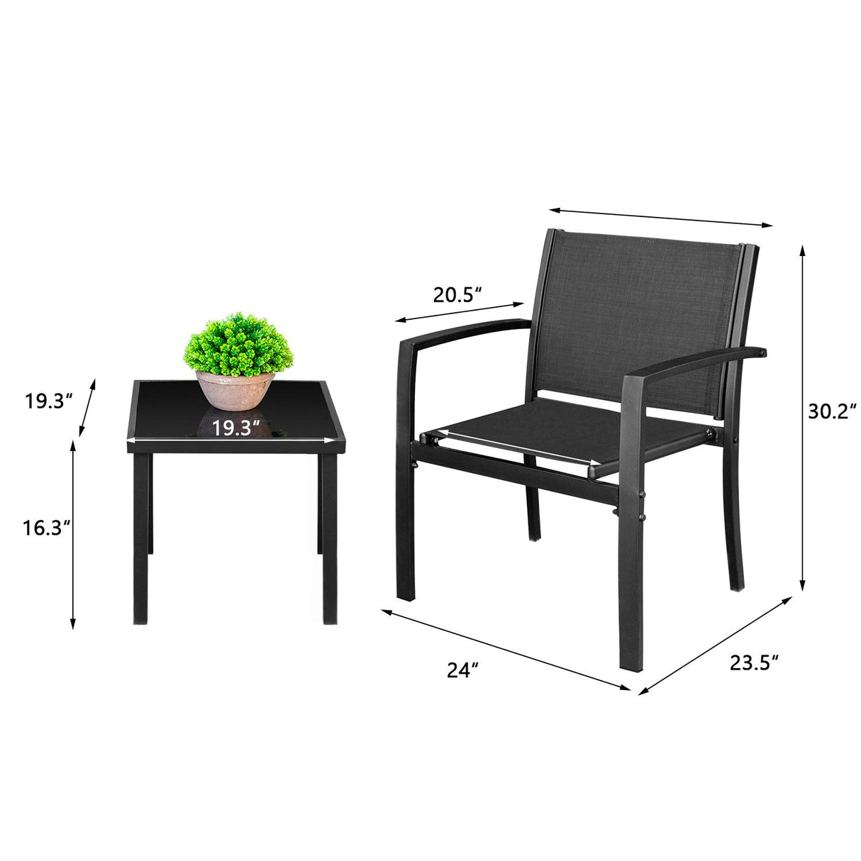 Homall 3 Pieces Furniture Outdoor Patio Conversation Bistro Set Modern Porch Lawn Chairs with Coffee Table for Home and Balcony, 1, Black Homall