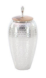 Deco 79 Metal Living Room Decorative Jars Decorative Container, Jar with Lid 7" x 7" x 16", Silver Deco 79