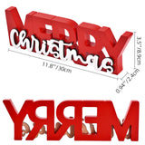 GHOSTMAGIC Merry Christmas Sign, Wooden Christmas Decoration Signs, Merry Christmas Wood Cutout, Free Standing Christmas Centerpiece, Xmas Party Decor for Table Tiered Tray Mantel (red) GHOSTMAGIC