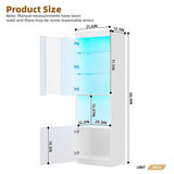 Ball & Cast High Gloss Storage Cabinet with LED Lights,67" Tall Pantry Cabinet W/Acrylic Door,Modern Bookcase & Display Cabinet W/Open Countertop & Tempered Glass Shelves for Living Room,White Ball & Cast