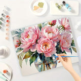 Peony Bloom Paint by Numbers Kit for Adults - DIY Pink Flowers in Glass Vase and Petals Falling Painting on Canvas 16x20 Inches, Acrylic Paint Set for Beginners, Art for Home Decoration Gift TAOPAOLAB
