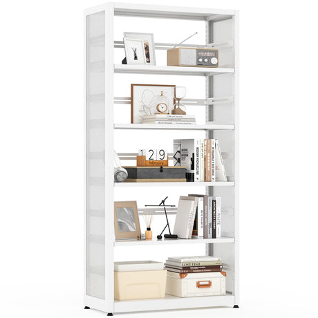 Kubohogar 5 Tier Metal Bookshelf, 68" White Tall Bookshelf with Adjustable Shelves, Heavy Duty Bookshelves and Bookcases, Library Bookcase for Living Room,Office,Bedroom Kubohogar