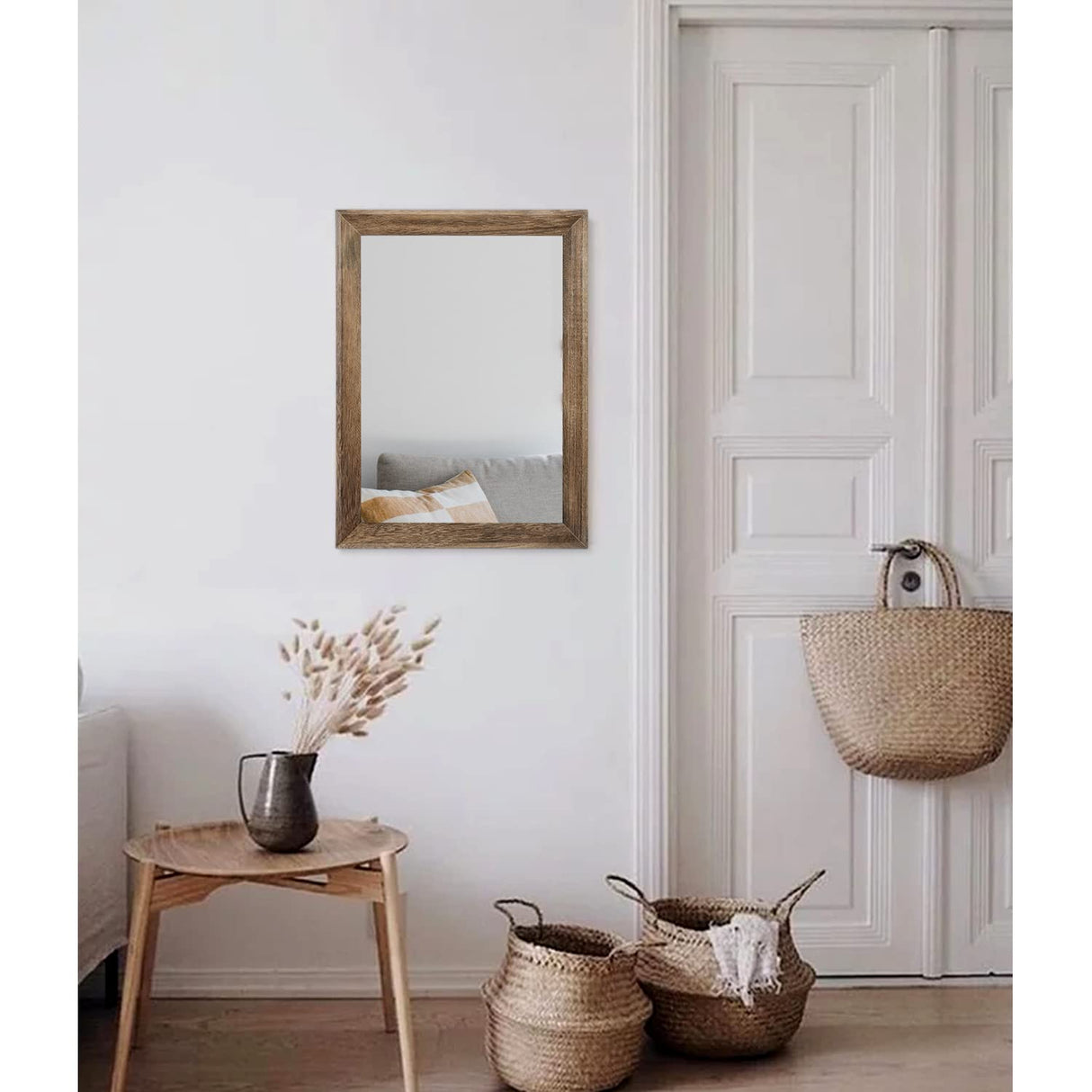 AAZZKANG Rustic Wood Mirror Rectangle Decorative Wall Mirrors with Frame for Bedroom Living Room Bathroom Entryway Hanging Small Brown AAZZKANG