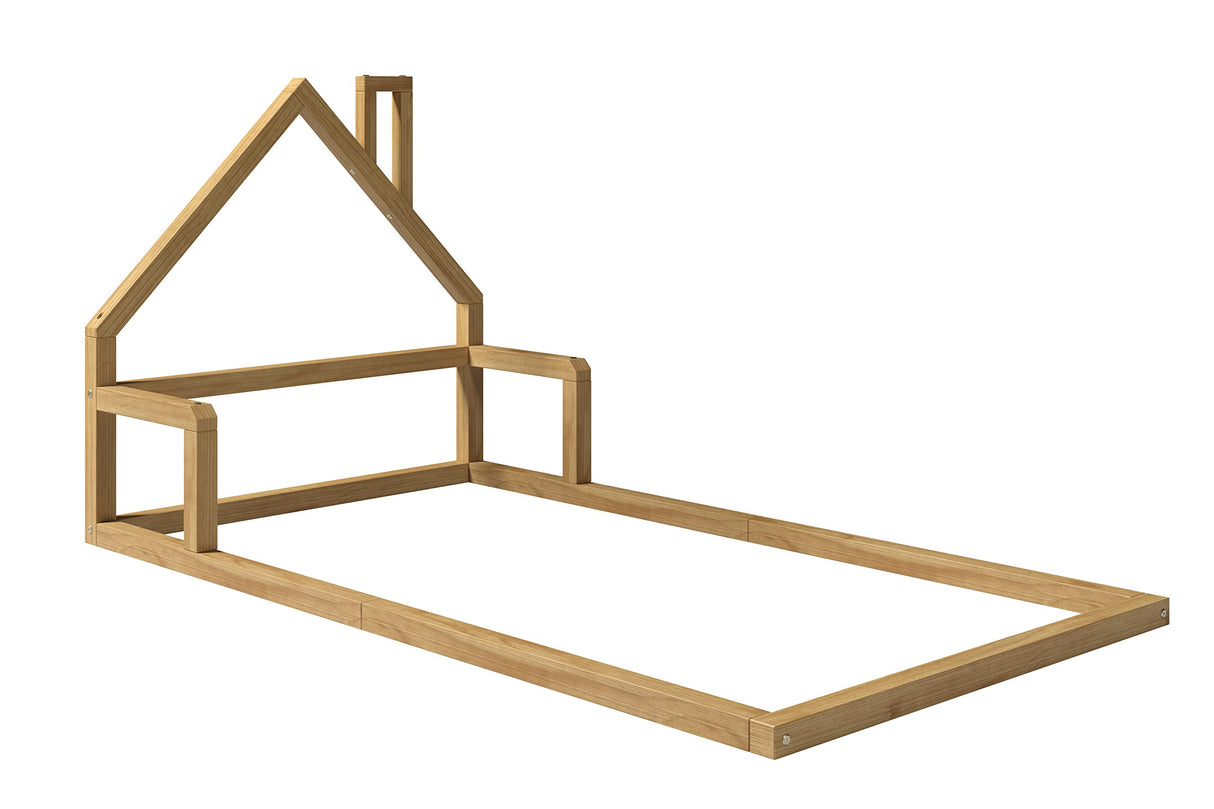 P'Kolino Casita House Twin Floor Bed - Montessori Inspired - Solid FSC Certified Solid Wood Floor Bed - Natural Wood P'Kolino