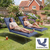 Outsunny Outdoor Chaise Lounge Cushions Set of 2, Chaise Lounge Cushions with 6 Ties, High-Density Foam, 72 x 21.1 x 2.6 Inch Water-Repellent and UV-Resistant for Patio, Poolside, Navy Blue