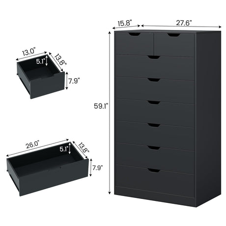 HAUOMS Tall 8 Drawer Black Dresser, Modern Chest of Drawers for Bedroom,Closet Dressers with Drawers for Living Room, Entryway, Hallway HAUOMS