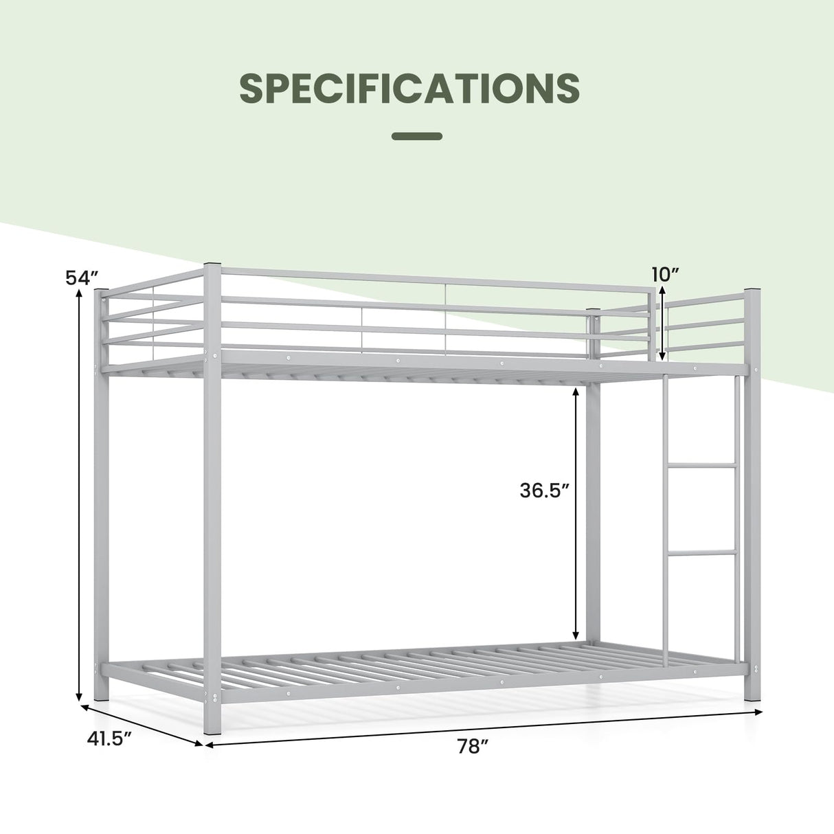 KOMFOTT Metal Low Bunk Bed Twin Over Twin, Heavy Duty Bunk Bed Frame with Ladder & Full-Length Guardrails, Metal Slatted Floor Bed Frame for Teens & Adults, No Box Spring Needed KOMFOTT