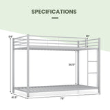 KOMFOTT Metal Low Bunk Bed Twin Over Twin, Heavy Duty Bunk Bed Frame with Ladder & Full-Length Guardrails, Metal Slatted Floor Bed Frame for Teens & Adults, No Box Spring Needed KOMFOTT